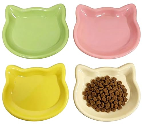 4-Pack Cat Bowls Set, Shallow Kitten Bowls, Low-Edge Wide Anti-Spill Whisker-Friendly Non-Slip Plastic Feeding Dishes for Indoor Cats