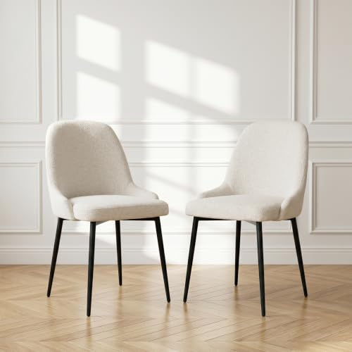JIEXI Esszimmerstühle 2er-Set, Moderner Leinenstoff, Gepolstert, Küchenstühle mit Metallbeinen, Ergonomisch, Bequem, Akzent-Loungesessel für Esszimmer, Küche, Büro, Schlafzimmer(White, 2 PCS)
