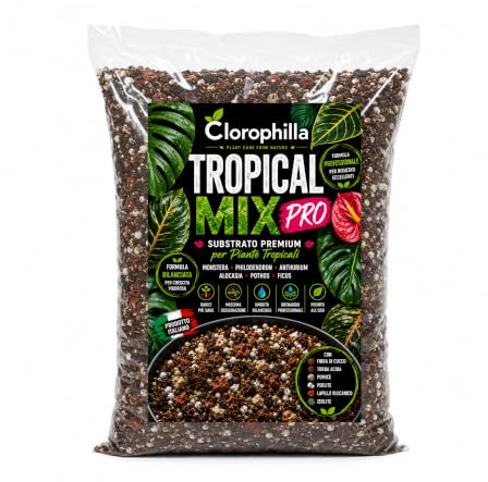 Clorophilla Tropical Mix PRO - Terriccio Premium per Monstera, Philodendron, Alocasia, Anthurium e Piante Tropicali | Substrato con Fibra di Cocco, Torba, Pomice, Lapillo, Perlite e Zeolite | 6 Litri