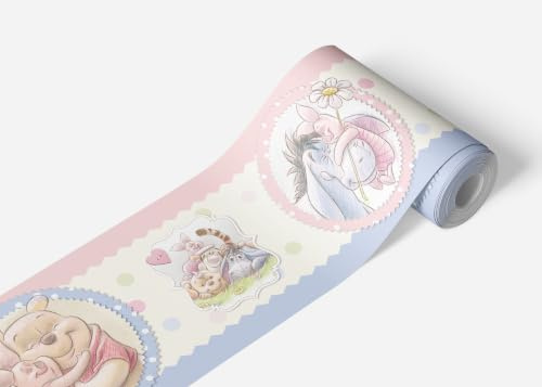 AG Design Selbstklebende Bordüre Disney Winnie Puuh, WBD 8066 | Wasserfest Kinderzimmer Wand Dekoration | Wandbordüre für Mädchen und Junge | Folie, Mehrfarbig | Breite 500 cm x Höhe 13.8 cm