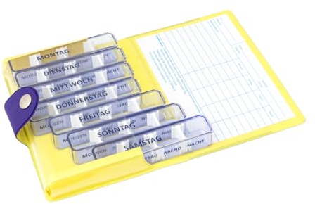 Kibodan Medidos Tablettenbox 7 Tage 4 Fächer – Kleiner, reisefreundlicher Medikamenten- und Vitamin-Dispenser mit 4 verstellbaren Fächern. Die perfekte Tablettenbox für vier mal täglich (Violet/Gelb)