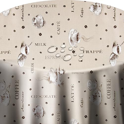 Wachstuch Tischdecke RUND OVAL Farbe & Größe wählbar Kaffee Robust Beige 130 cm Rund abwaschbar