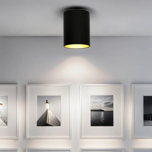 Licht-Erlebnisse Aufbauspot EYE aus Metall in Schwarz-Gold D:8,9cm H:11,5cm GU10 wechselbar für Flur Küche Wohnzimmer Strahler Aufbau Decke Lampe Leuchte Hochvolt