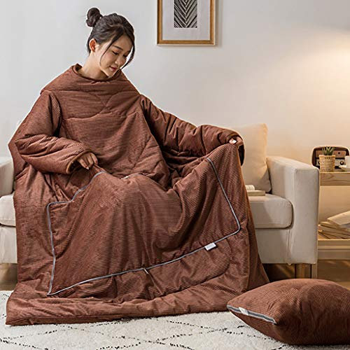 VOCD Lazy Quilt Mit Ärmeln, Multifunktions-TV-Decke Mit Verdickung, Tragbarer, Abnehmbarer Plüschüberwurf Für Die Couch, Nap Für Das Zuhause Im Winter - Blau/Braun