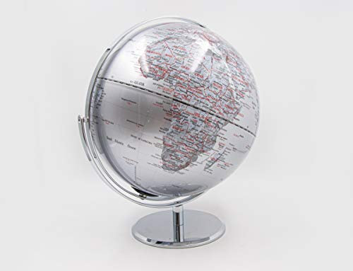 Mascagni Globo terrestre Luminoso Verticale girevole-Colore Argento-Retroilluminazione LED-Mappemonde Diametro 30 cm, taglia unica