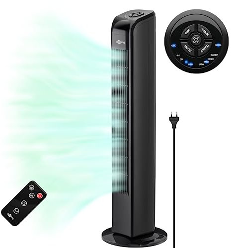 Goobay 52718 Ventilator mit Fernbedienung & Timer / 3 Stufen Säulenventilator oszillierender Standventilator / Ventilator leise Schlafzimmer / 50W Turmventilator / Schwarz