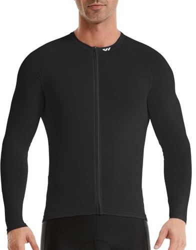 Wulibike Radtrikot Herren Langarm | Fahrradtrikot für Frühling/Herbst. Atmungsaktives Rennrad Trikot, durchgehender Reißverschluss, 3 Taschen