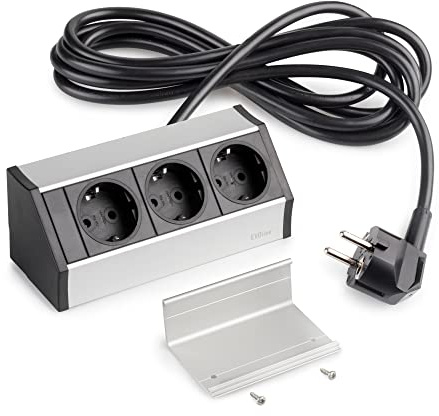 Emuca - Multiconnettore a muro per cucina, ufficio e mobili, 3 presa schuko EU, Anodizzato opaco, Tecnoplastica e Alluminio
