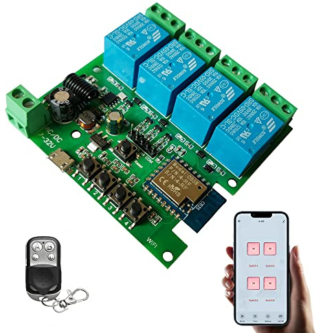 Jane Eyre WiFi Relaismodul 4 Kanal Smart Schalter, Momentan/Selbstverriegelndes/verriegeln schalten, für Tuya/Smart Life APP,DIY Garagentor, kompatibel mit Alexa und Google Assistant