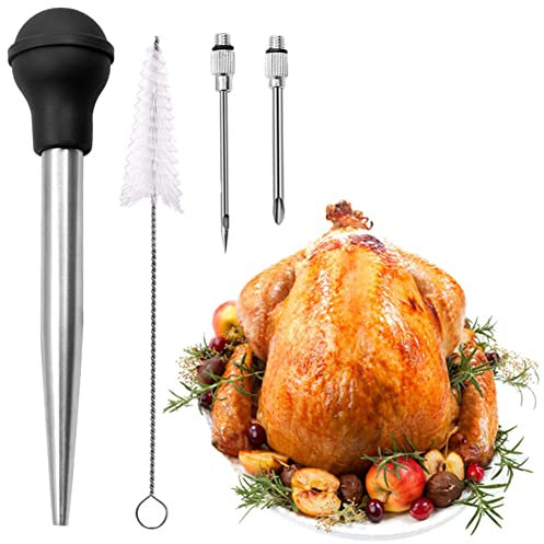YICARE Baster - Kit de cocina para pavos y aceite, gotero líquido, para barbacoa, carne, adobo, utensilios de cocina de acero inoxidable, con cepillo de limpieza y aguja para inyector
