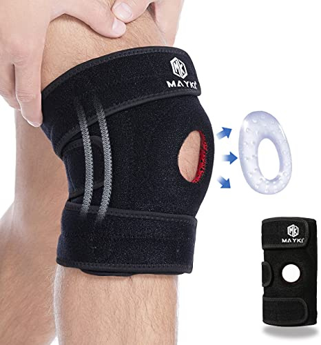 MAYKI Kniebandage Männer 1 Stück, rutschfeste Kniebandage Männer/Damen mit Patella-Gel-Polster, einstellbare Bandage Knie für Meniskus/Arthrose/Orthopädische, Atmungsaktiv Knee Support for Sport