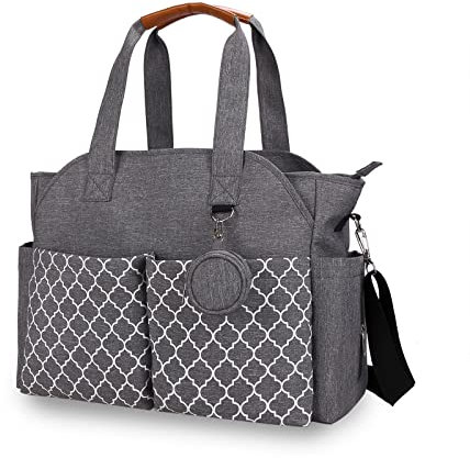 MEYTEILAY Wickeltasche mit Wickelunterlage und Schultergurt, tragbar, wasserdicht und großes Fassungsvermögen, für Mütter, Grau