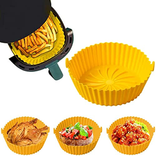 Tuofang Pot en Silicone pour Friteuse à Air, Large Panier en Silicone Accessoires de Friteuse, Panier en Silicone Réutilisable, pour Airfryer,Micro-Ondes, Le Moule à Gâteau (20.5cm)