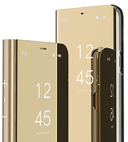 KBIKO-zxl Compatible with iPhone 12 Pro Max Case, Mirror Makeup Clear View Window Slim Cover Scratchproof with Kickstand Full Body Protective Cover for iPhone 12 Pro Max. Mirror Gold QH