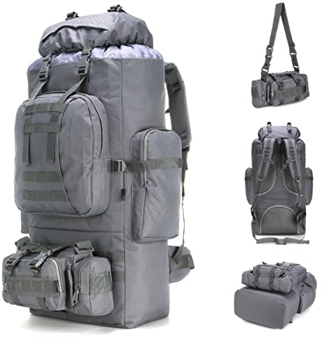 King'sGuard 100L Camping Wanderrucksack Molle Rucksack Militärischer Campingrucksack Daypack, GRAU, Large