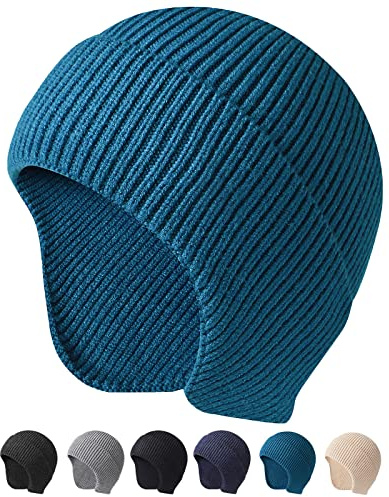 Arcweg Stickad mössa hattar vinter män kvinnor varm stickad öronlapp hatt stretchig vindtät stickad skalle keps för vinter utomhus, BLÅ, one size