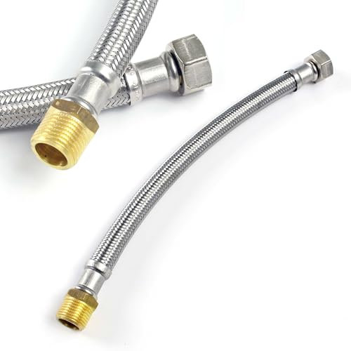 XPOtool Flexschlauch 800 mm Länge, Innendurchmesser DN8, 3/4 AG (26,44 mm), 3/8 Überwurfmutter (14,95 mm), Panzerschlauch Edelstahl EPDM