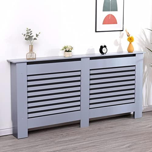 Radiator Cover Extra Large, Radiator Cover Modern Slatted Grey Painted MDF Wood Radiator Heating Cover Horizontal Slat Cabinet Shelf Living Room Furniture (H 82 x W 172 x D 19 CM)