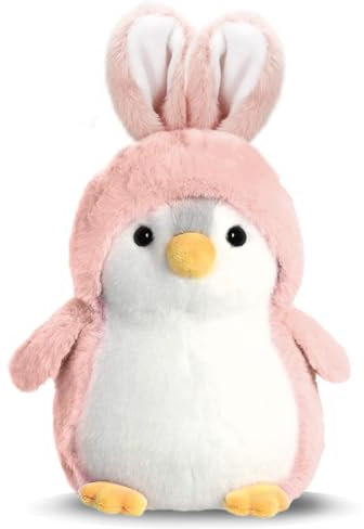 Wishstar Kuscheltier Pinguin Plüschtier für Mädchen, Stofftier Schmusetier zum Kuscheln & Spielen, Plüschtier Pinguin Geschenk, Penguins Plush Für Mädchen(Rosa Hasenohren Pinguin, 20cm)