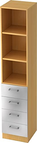 bümö Office Aktenschrank Regal mit Schubladen, Büroschrank schmal aus FSC-Holz, 40cm breit in Buche/Silber - Aktenregal & Schubladenschrank mit Chromgriffen, Büro Möbel Schrank System