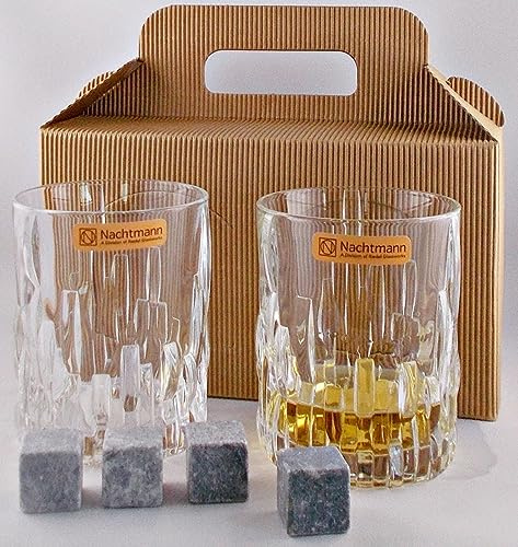 H-BO Geschenk 2 Whisky Gläser Shu Fa Nachtmann + 4 Kühlsteine Tasche mit Griff Whisky Geschenkset Männergeschenke
