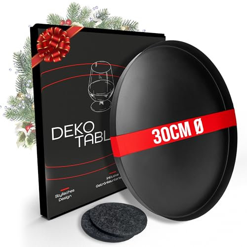 DREIBERG® Dekotablett | Ø 30 cm | Deko Tablett schwarz | Tablett schwarz rund