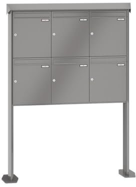 RENZ/Prisma / 6er Freistehende Briefkastenanlage Standbriefkasten/RAL-Farbe 9007 Volumen 23 L/mit Fußplatten/Dein-Briefkasten.de