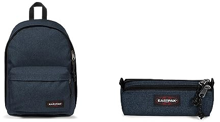 EASTPAK Out of Office Sac à dos, 44 cm, 27 L, Bleu (Triple Denim) & Double Benchmark Trousse, 21 cm, Triple Denim (Bleu)