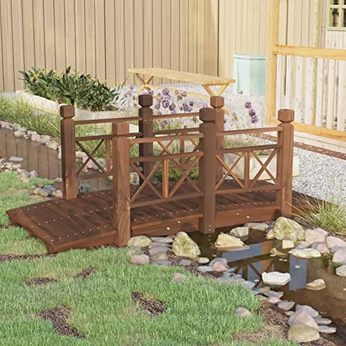 Homgoday Gartenbrücke mit Geländer 150x67x56cm Massivholz Fichte 287