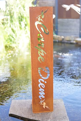JH-Metalldesign Gartenschild Carpe Diem Roststecker Aufsteller Stele Edelrost Rost Gartendeko