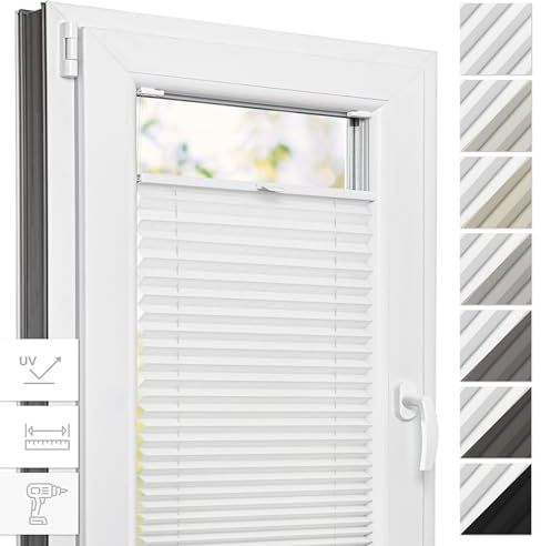 Estika Thermo-Plissee mit Bohren - 70 cm x 180 cm - Farbe: Weiß - Plissee Blickdicht, Fensterrollos für innen, Verdunkelungsplissee, Rollos für Fenster