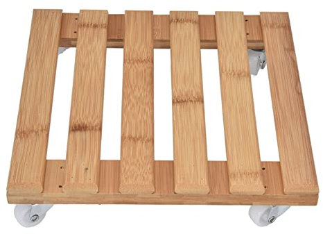 Tomotato Pflanzenroller aus Holz, 25 x 25cm Quadratischer Blumenroller Sockel mit 360° Abnehmbarem Lenkrad für Blumentöpfe, Tragkraft 20kg