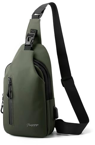 Pangogogo Umhängetasche Herren Klein, Leichte & Wasserdichte Sling Bag für Männer, Brustbeutel/Crossbody Bag für Travel, Festival, Alltag, Wandern & Radfahren (Grün)