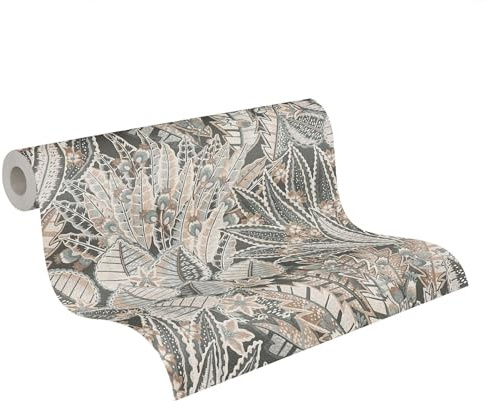 Livingwalls Palmenblatt-Vliestapete – Grau, Beige, Creme – 10,05 x 0,53 m | Florales Palmenblatt-Motiv als natürlicher Blickfang – matte Motivtapete, einfach zu verkleben & spurlos abziehbar