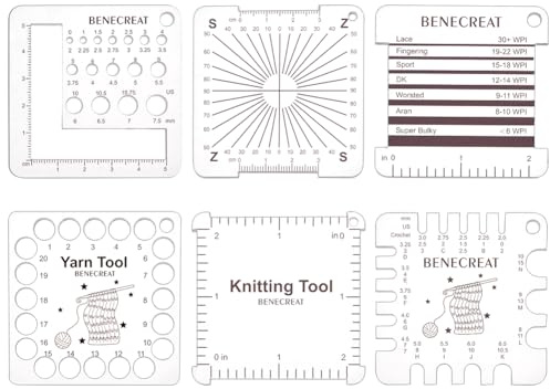 BENECREAT 6 Styles Strickmaßlineale Aus Acryl, Häkelnadel Und Garnwickel Pro Zoll Anleitung, Strickwerkzeug Für Spinner, Garnmessung, Häkelzubehör