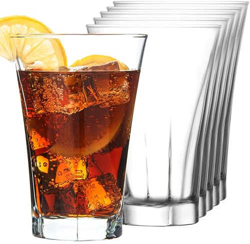 KIAPPO Trinkgläser Set 350 ml - 6 Stück Modern Gläser - Modern Wassergläser - Sektgläser - Saftgläser - Dessertgläser - Spuelmaschinenfest - 132 x 90 mm