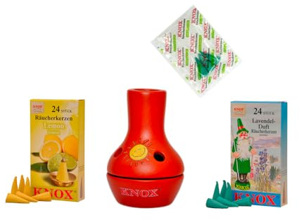 KNOX Braciere colorato – Dimensioni: circa 9 cm – Con coni di incenso – Profumi: Limone M & Lavanda M – con 3 coni di incenso