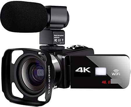AUBEST Video Camera Camcorder 48MP Video Camera Night Vision 4K Digital Camcorder Lens Hood Camera Vlog Rotate Touch Screen Photography Camcorder(32G SD Card,Lens MIC Hood)