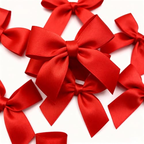 Jisrcha 60 Lazos, Lazos Pequeños para Bricolaje, Lazos Navideños Decorativos Hechos A Mano para Bodas, Envolver Regalos, Manualidades, Tartas, Decoración de Bolsas de Merienda (Rojo)