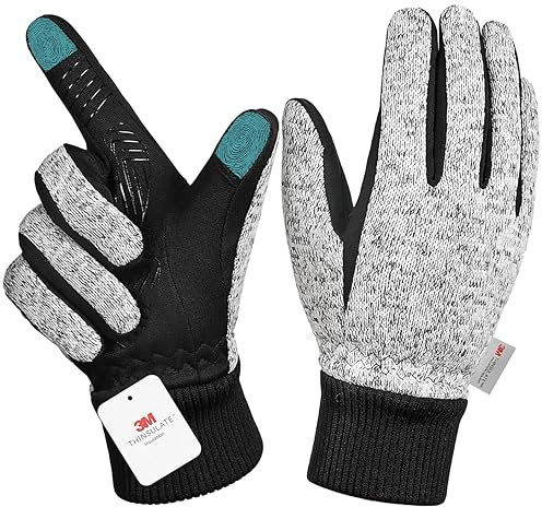 Nesirooh Winterhandschuhe Herren Damen, 3M Thinsulate Winddicht Warme rutschfest Touchscreen FahrradHandschuhe für Radfahren Laufen Wandern Fahren Skifahren (Hanfgrau, L)