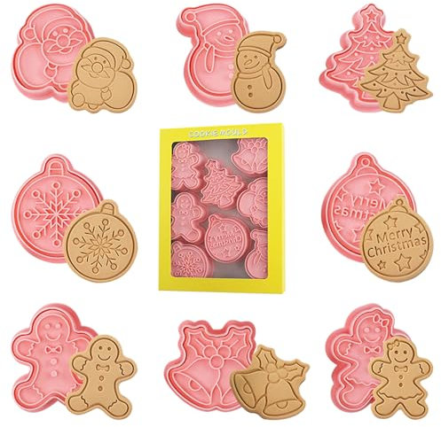 Formine per biscotti di Natale 8 pezzi Formine per biscotti Natale Timbro in plastica Formine per biscotti 3D Formine per biscotti Fai da te Torta fondente Strumento di cottura per bambini