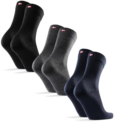 DANISH ENDURANCE Calze in Lana Merino, Calzini Classici Traspiranti, da Uomo e Donna, 3 Paia, Multicolore (1x Nero, 1x Grigio, 1x Navy Scuro), 43-47