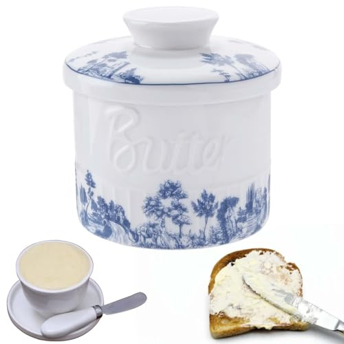 GBKDQQ Keramik Butterdose, Runde Keramiken Butterglocke, Butterbehälter Porzellan Vintage mit Deckel zur Aufbewahrung von Frischer, Weicher, Verzehrfertiger Butter