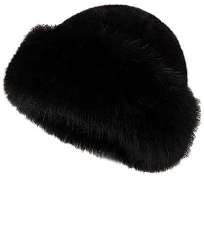 Chapeau Seau Surdimensionné en Fausse Fourrure pour Femme, Moelleux, Casquette de Pêcheur en Fourrure pour Loisirs, Voyages, Sport, Ski (Black)