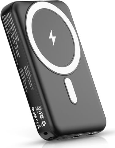 Gabless Power Bank, Batterie Externe 10000mAh Magnétique, Charge Rapide PD 20W, Chargeur Portable sans Fil avec Port USB-C Entrée et Sortie, Compatible avec MagSafe pour iPhone 16/15/14/13/12 (Noir)