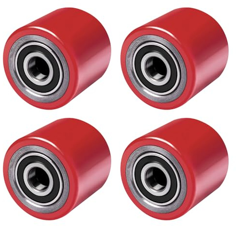 4 Stück Hubwagenrollen Polyurethan 80 x 50 mm, Achse 20 mm inkl. Kugellager | Rollen für Hubwagen Ersatzrollen, Max. Belastung 2000 KG