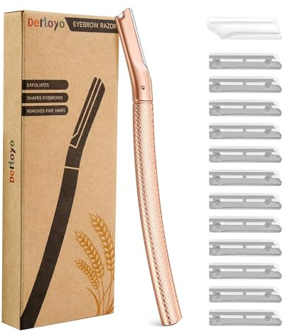 Eyebrow Razor-Face Razors for Women-Dermaplaning Tool for Face Exfoliation & Peach Fuzz with 12 Refill Blades-Facial Dermaplane Razors Shaver-Rose Gold