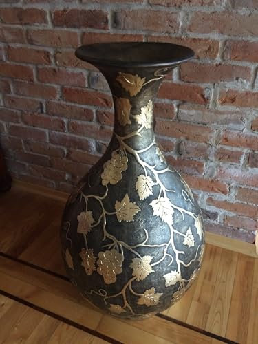 Tall amphora vase with gold leaf. 92 cm.