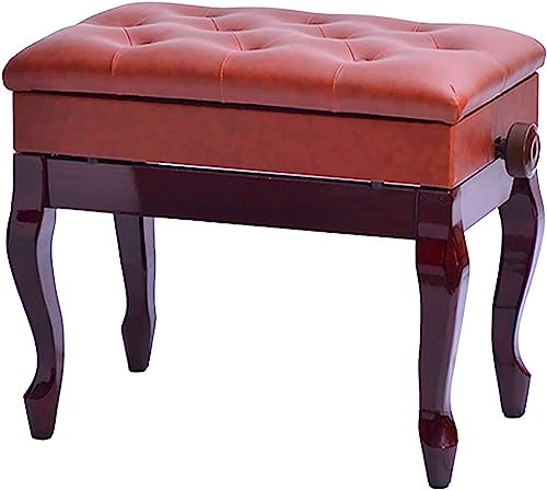 Klavierhocker für Familienbankette, Frisiertischhocker, verstellbare Klavierbank, geschwungene Beine, massiver Holzklavierhocker mit Ablagefach, Sitz aus PU-Leder, luxuriös und praktisch (Farbe: