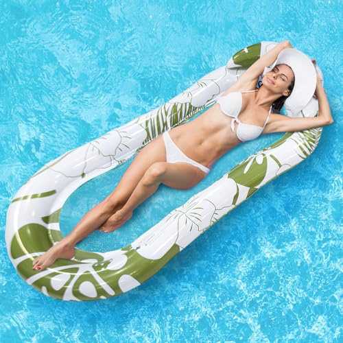 Bouee Piscine Filet, Shyllin Fauteuil Gonflable Piscine, Portable et Durable, Hamac sur l'eau, Adapté à La Photographie, éTé, FêTe, Matelas Piscine Gonflable, BouéE Piscine Adulte (Vert Fleur)